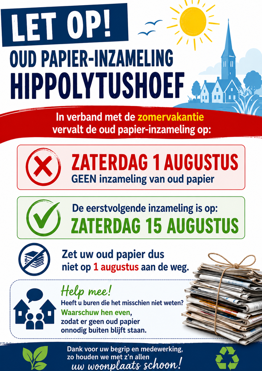 Vakantie uitval inzameling oud papier